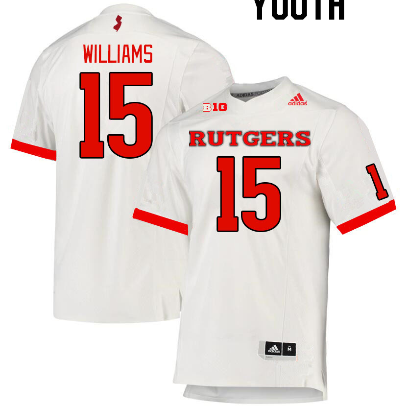 Youth #15 Zilan Williams Rutgers Scarlet Knights College Football Jerseys Stitched Sale-White - Click Image to Close
